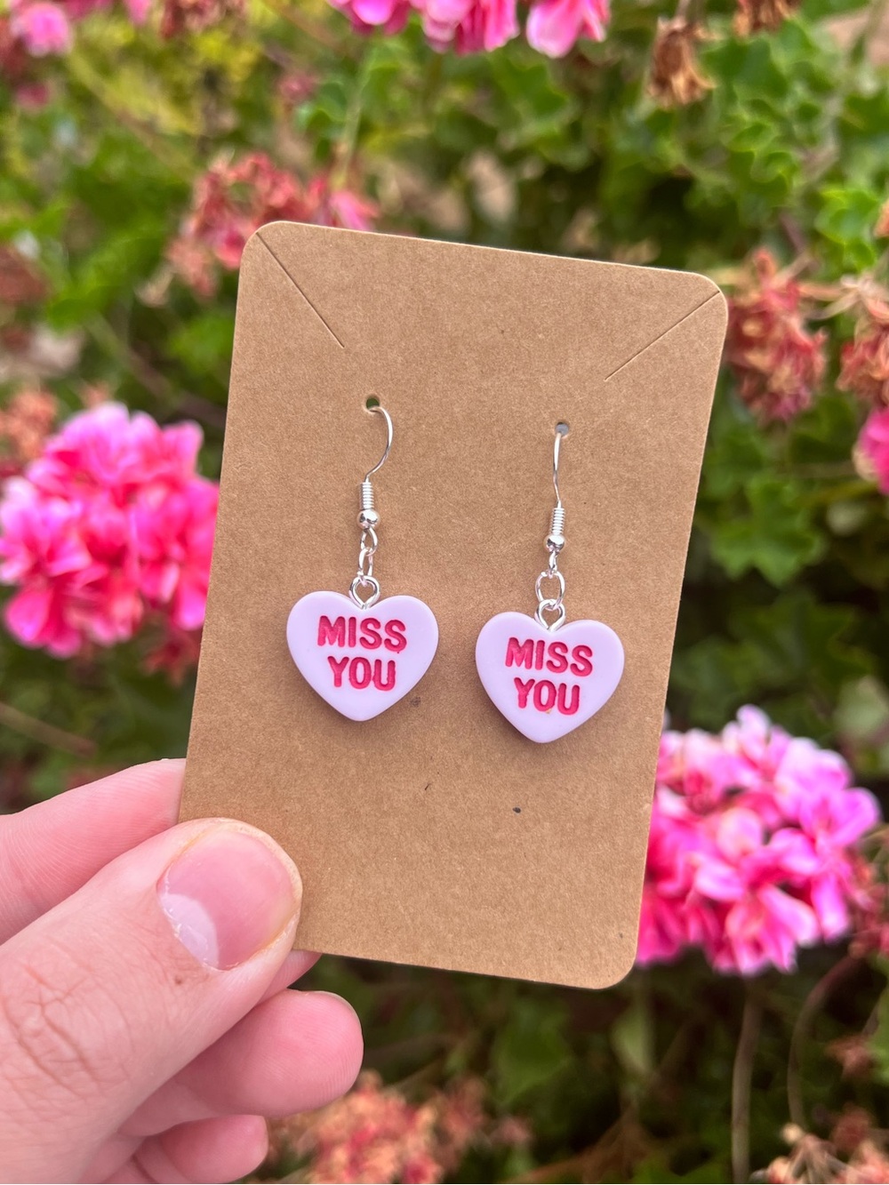 PURPLE MISS YOU CONVERSATION HEART DANGLE EARRINGS